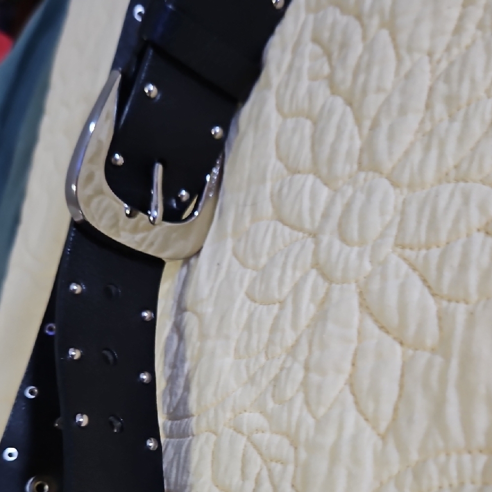 MICHAEL Michael Kors Black Leather Studded Belt with Polished Silver Buckle - Picture 3 of 4
